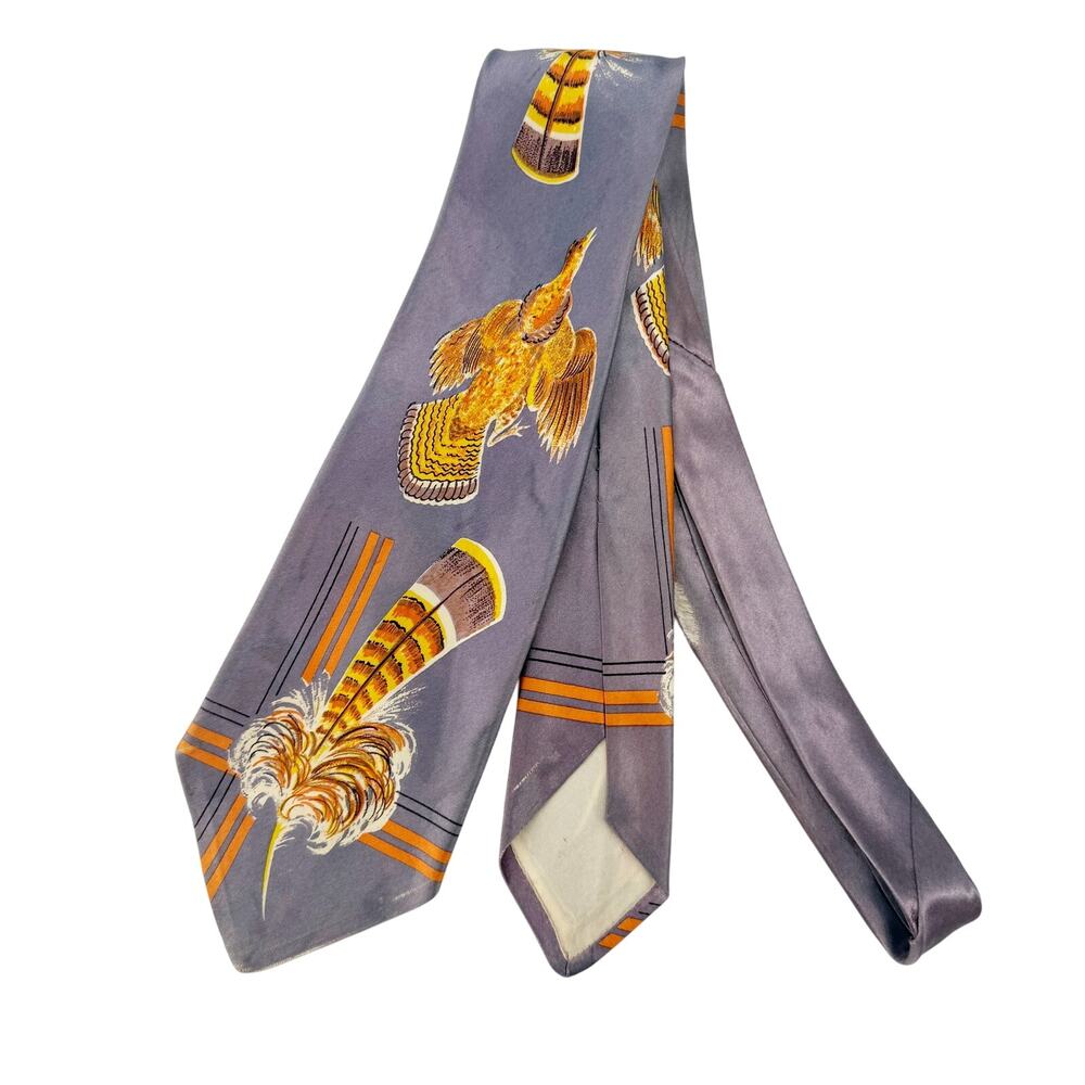 vintage Ruffed Grouse game bird & feathers men's gray Neck Tie suit neckwear